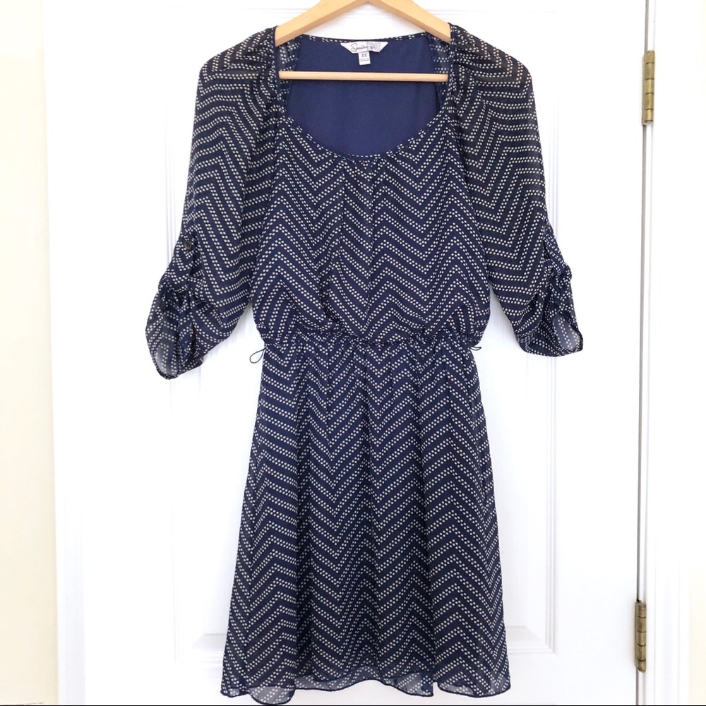 Speechless Navy Blue White Chevron Dot Dress